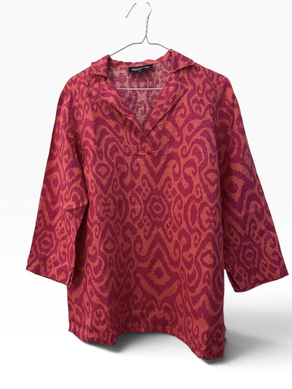Jones New York Pink and Orange Ikat V-Neck Tunic